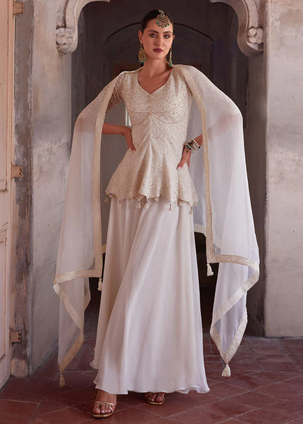 White Embellished Sharara Suit