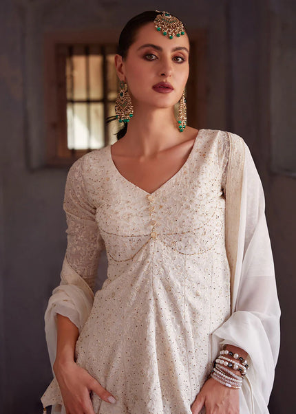 White Embellished Sharara Suit