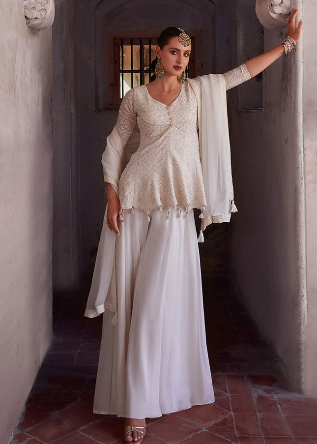 White Embellished Sharara Suit