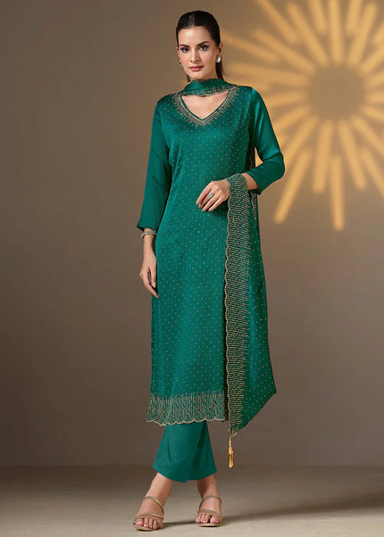 Teal Embroidered Pant Suit