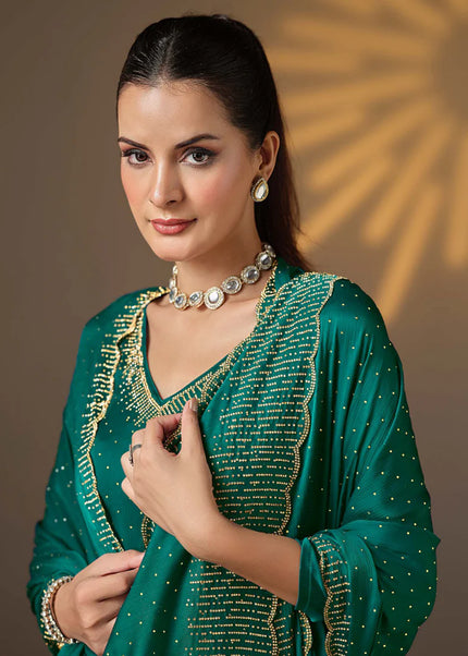 Teal Embroidered Pant Suit