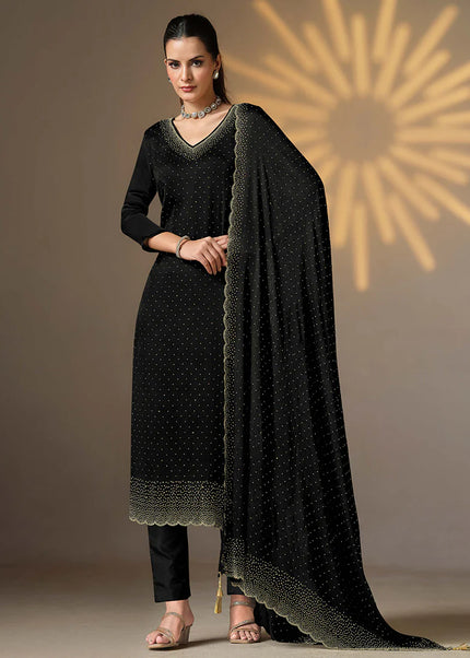 Black Embroidered Pant Suit