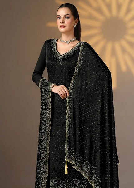 Black Embroidered Pant Suit