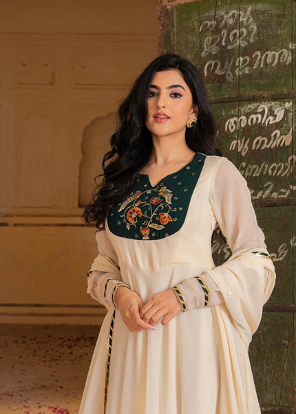 Offwhite Embroidered Anarkali Gown