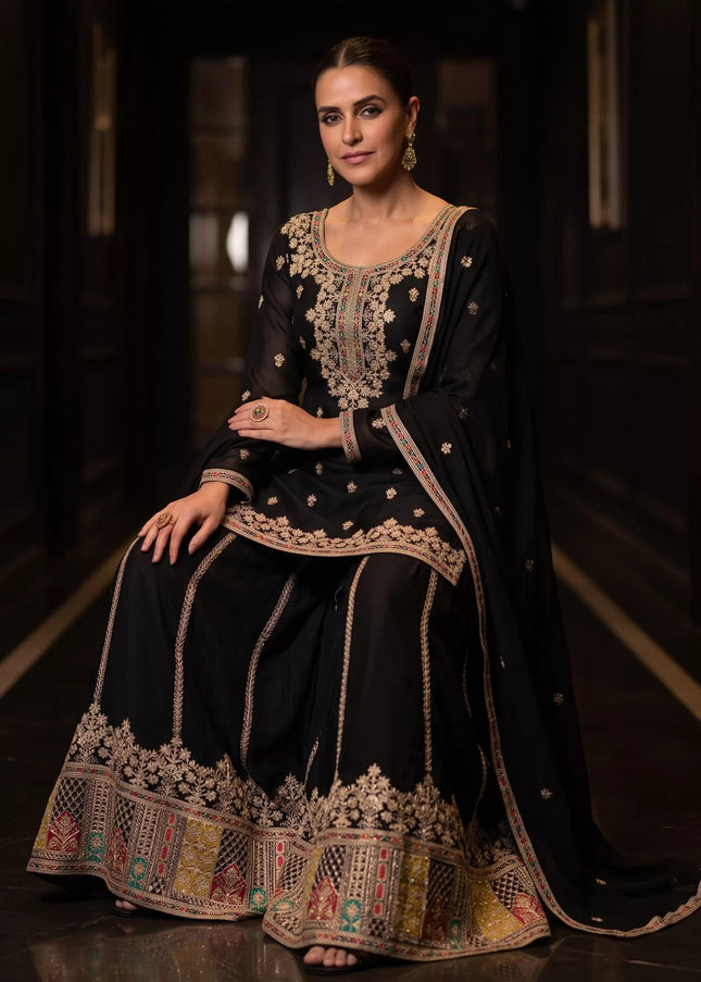 Black Embroidered Sharara Suit Series