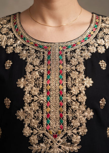 Black Embroidered Sharara Suit Series