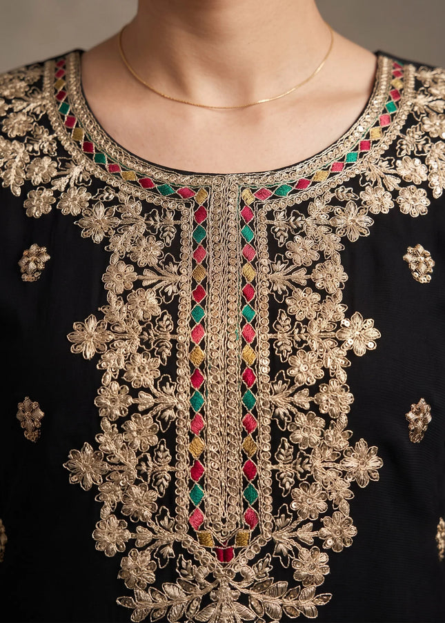 Black Embroidered Sharara Suit Series