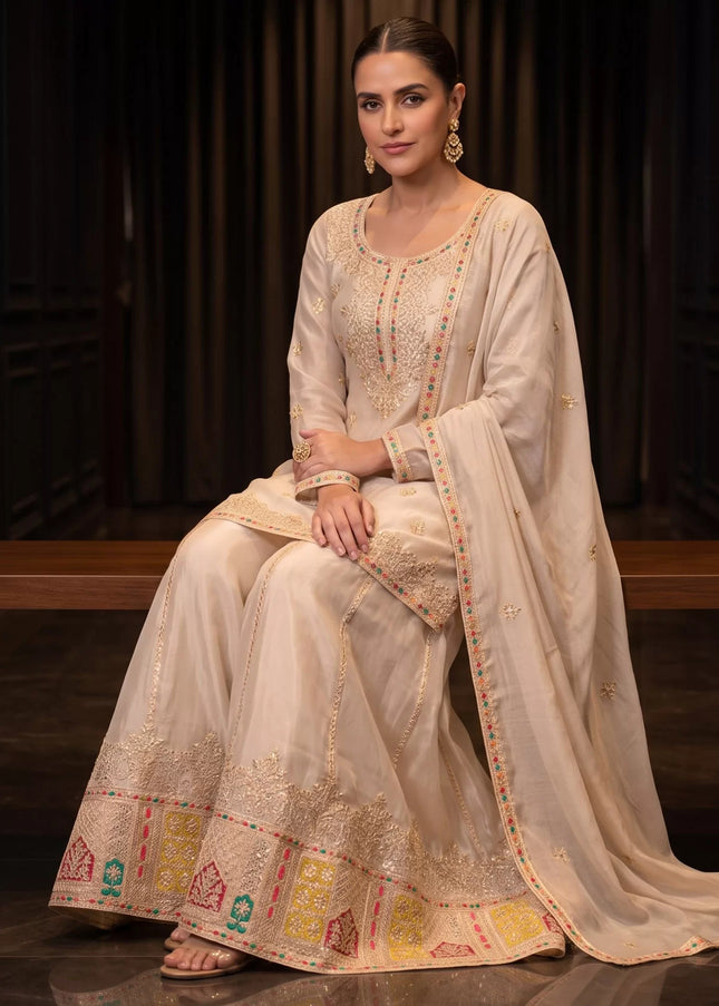 Cream Embroidered Sharara Suit Series