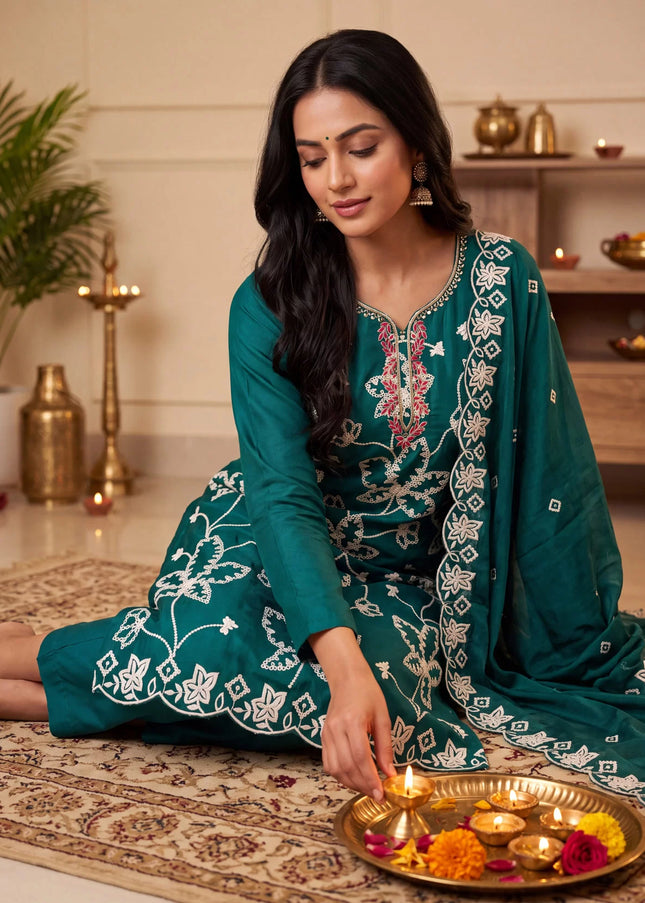 Cotton Silk Embroidered Pant Style Suit Series