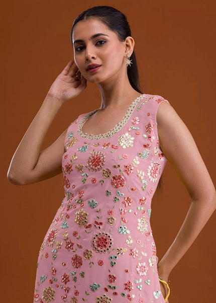 Pink Embroidered Sharara Suit