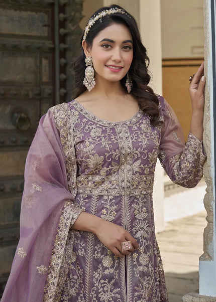 Lavender Embroidered Pant Style Anarkali