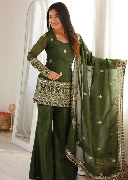 Green Embroidered Sharara Suit