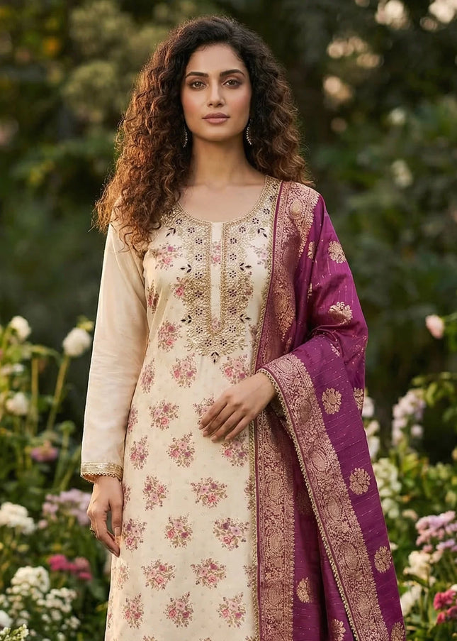 Chanderi Printed and Embroidered Pant Style Suit Series