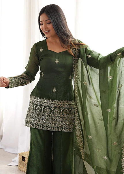 Green Embroidered Sharara Suit