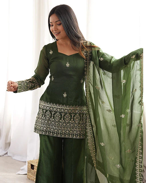 Green Embroidered Sharara Suit