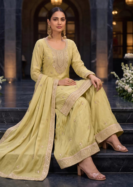 Mustard Yellow Embroidered Sharara Suit