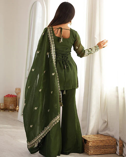 Green Embroidered Sharara Suit