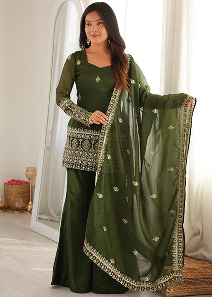 Green Embroidered Sharara Suit