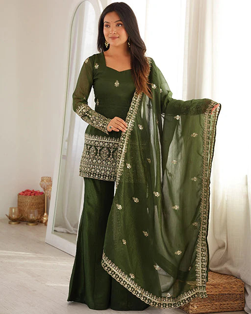 Green Embroidered Sharara Suit