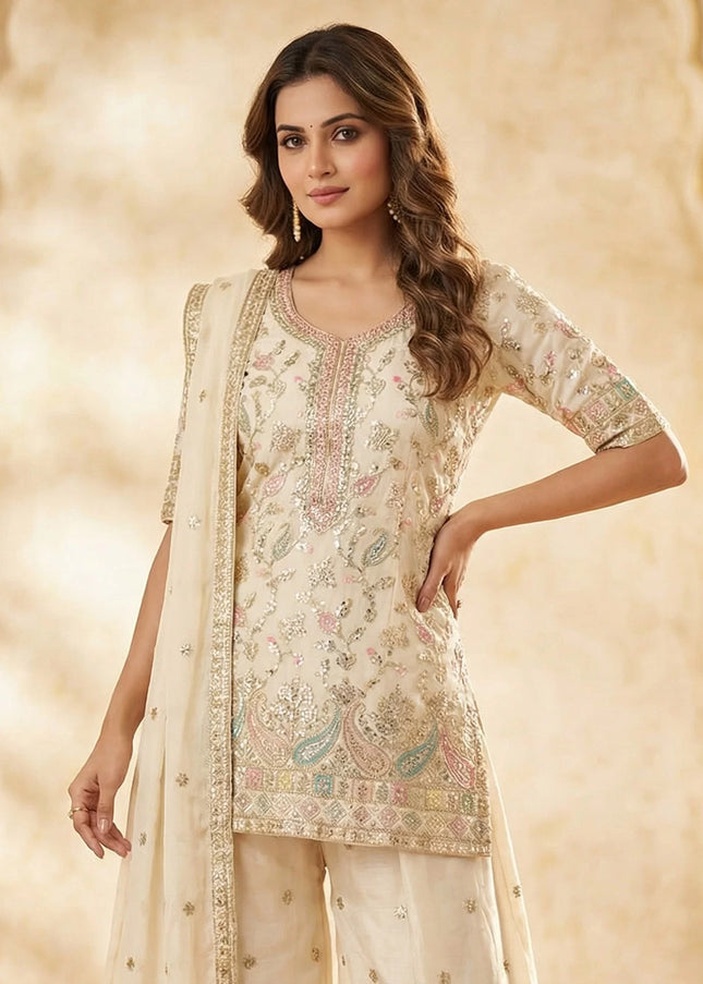 Golden Embroidered Palazzo Suit