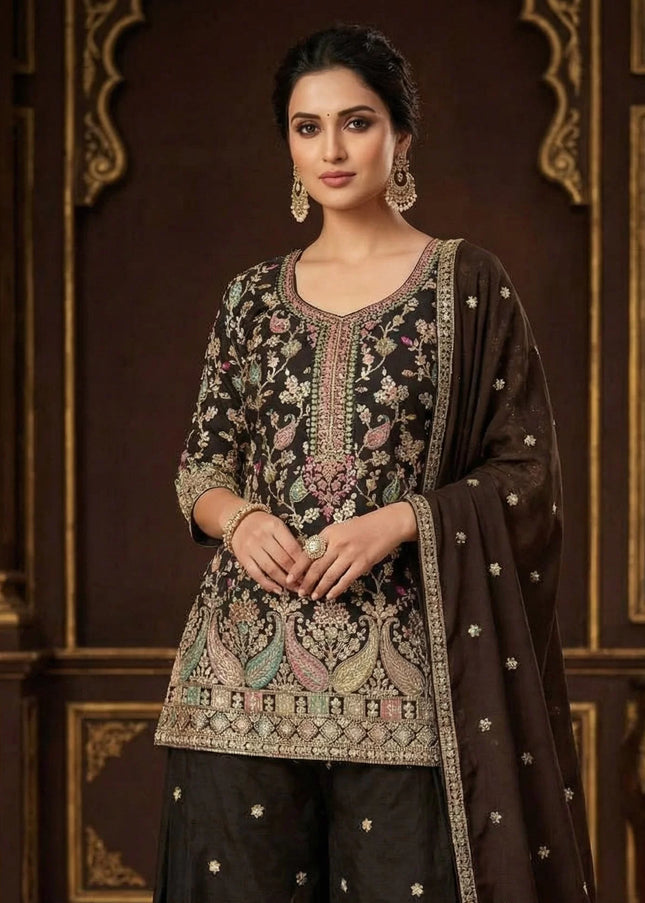 Golden Embroidered Palazzo Suit