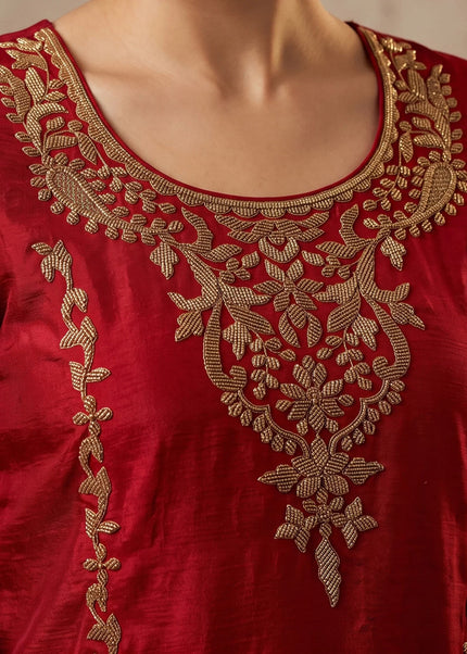 Red Embroidered Sharara Suit
