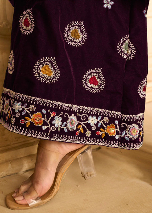 Purple Embroidered Palazzo Suit