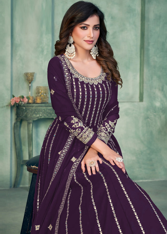 Purple and Gold Embroidered Anarkali
