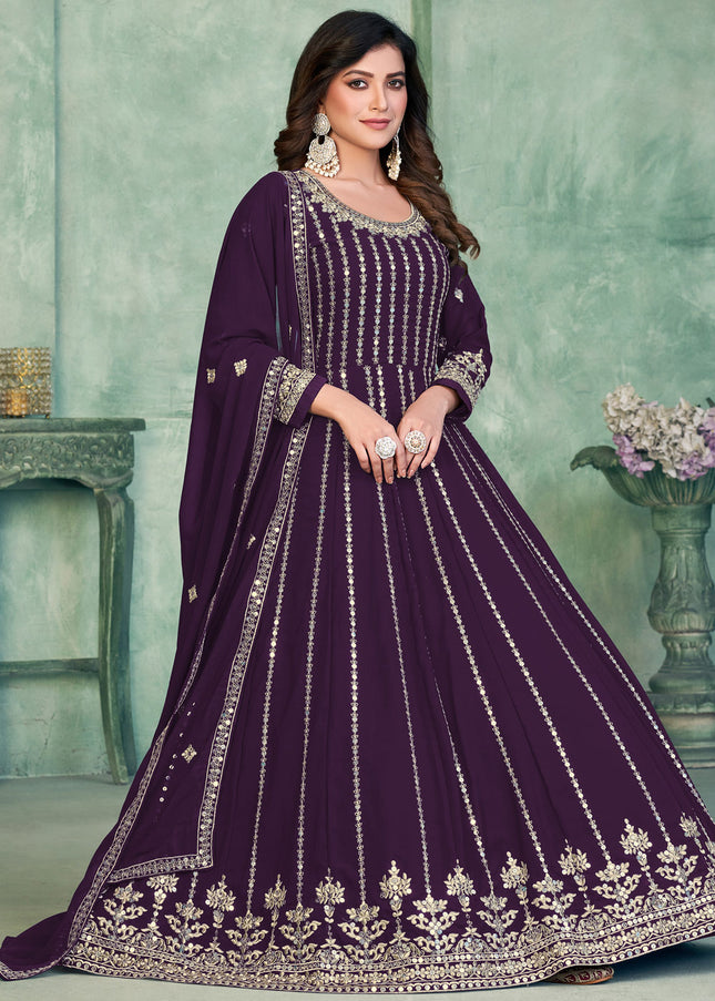 Purple and Gold Embroidered Anarkali
