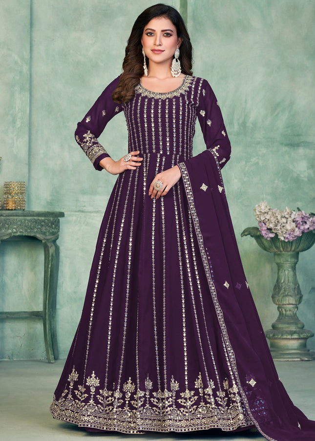 Purple and Gold Embroidered Anarkali