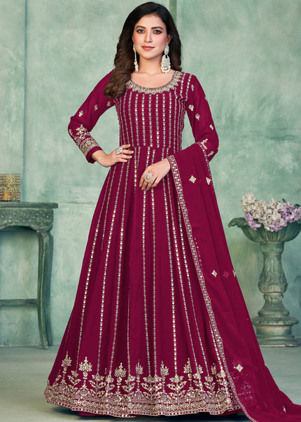 Maroon and Gold Embroidered Anarkali