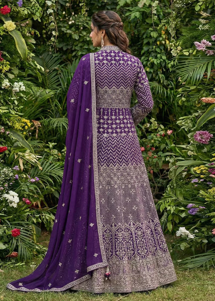 Purple Embroidered Lehenga Anarkali