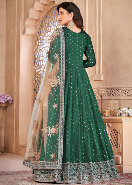 Green and Gold Embroidered Anarkali