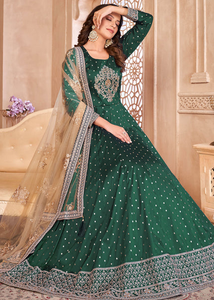 Green and Gold Embroidered Anarkali