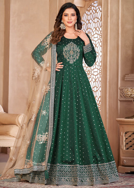 Green and Gold Embroidered Anarkali