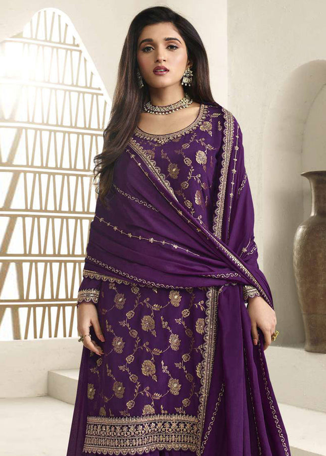 Violet Embroidered Sharara Suit