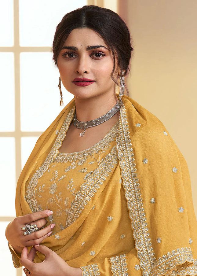 Yellow Embroidered Palazzo Suit