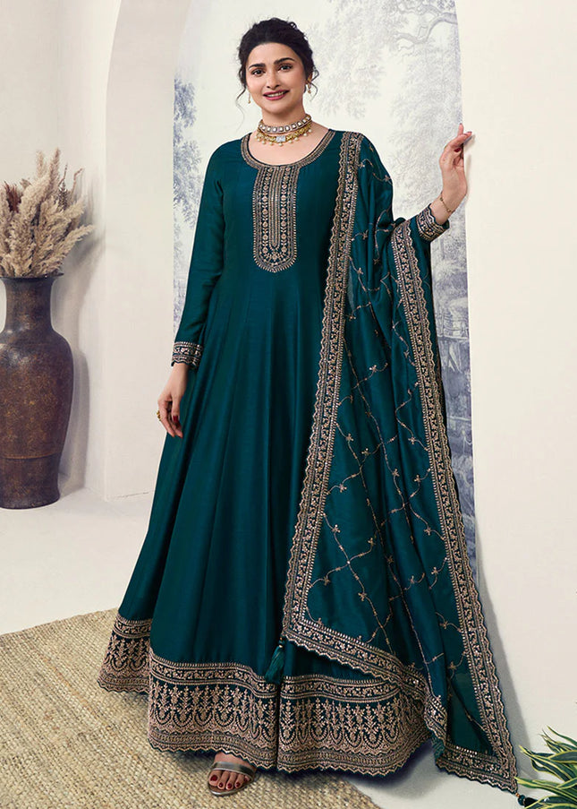 Teal Embroidered Anarkali