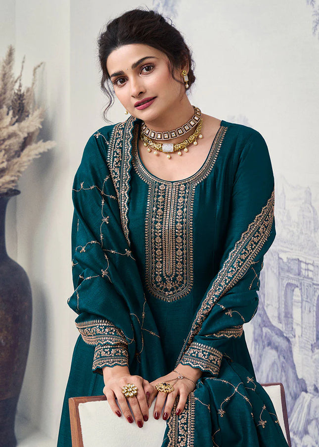 Teal Embroidered Anarkali