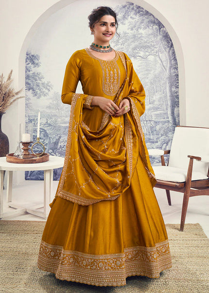 Mustard Yellow Embroidered Anarkali