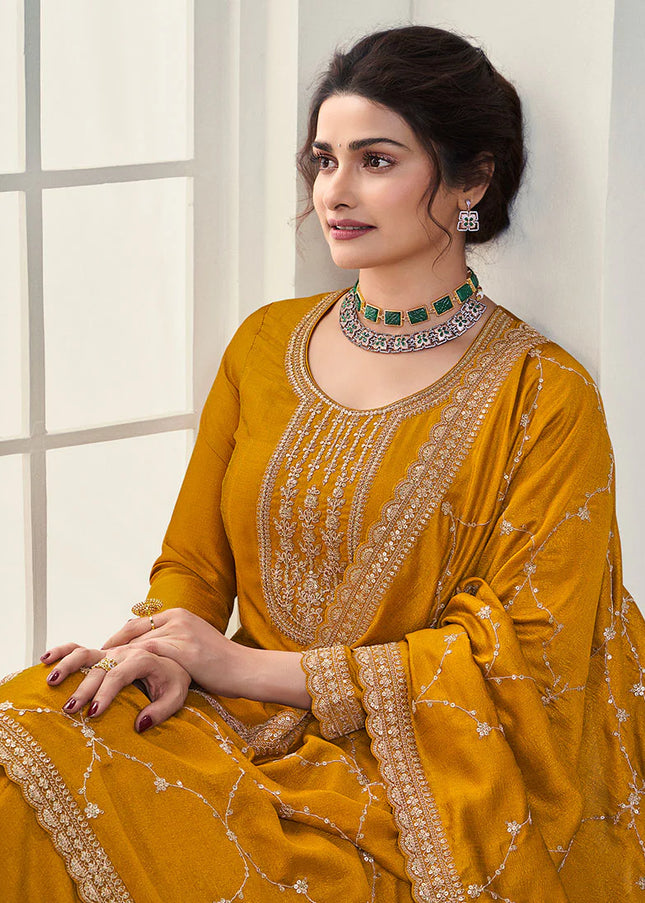 Mustard Yellow Embroidered Anarkali