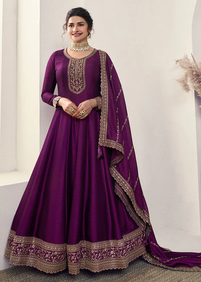 Purple Embroidered Anarkali