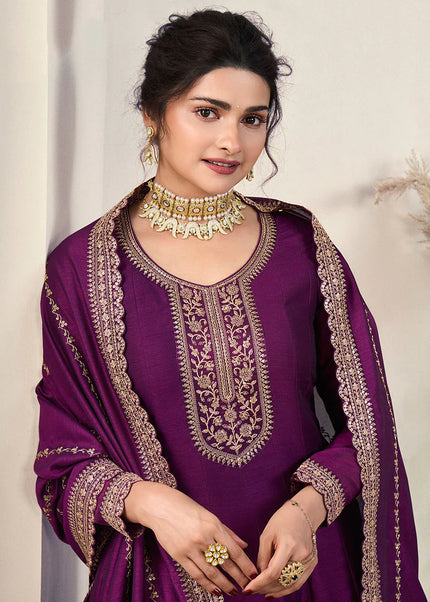 Purple Embroidered Anarkali