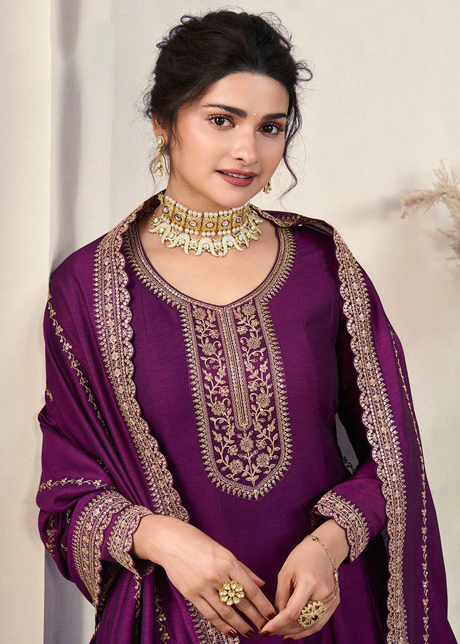 Purple Embroidered Anarkali