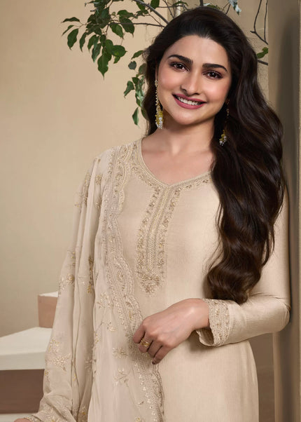 Cream Embroidered Pant Style Suit