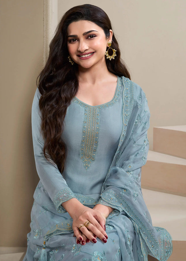 Grey Embroidered Pant Style Suit