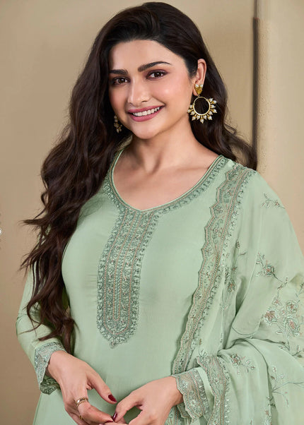 Sea Green Embroidered Pant Style Suit