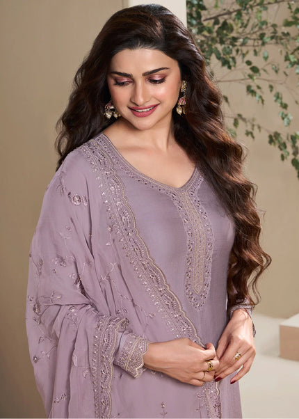 Lavender Embroidered Pant Style Suit