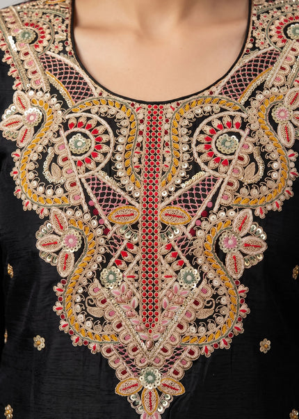 Black Embroidered Palazzo Suit