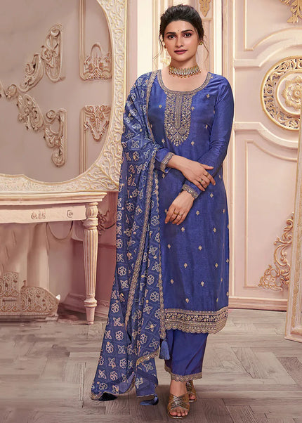 Dark Blue Embroidered Pant Suit